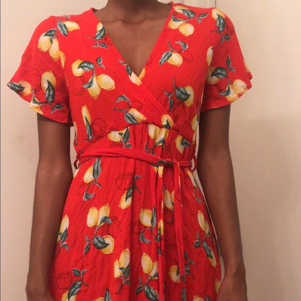 Orange Summer Dress w/ Lemon Print
